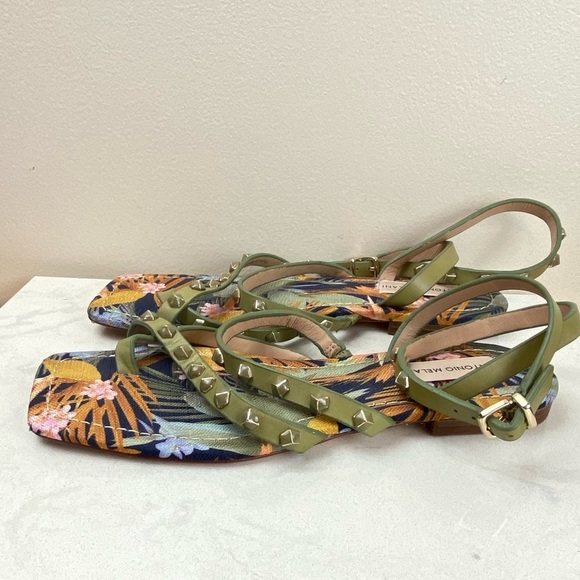 ANTONIO MELANI STAPPY STUDDED LEATHER TROPICAL GLADIATOR SANDALS - Picture 2 of 9